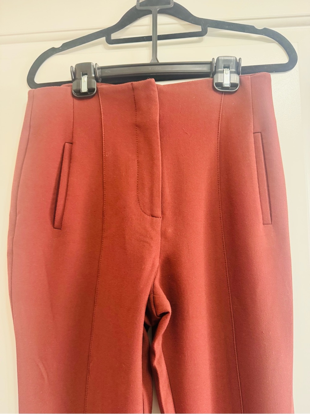 Veronica Beard Azariah Stretch-Crepe Flared Pants Burnt Sienna Rust Brown 4 - Picture 6 of 8